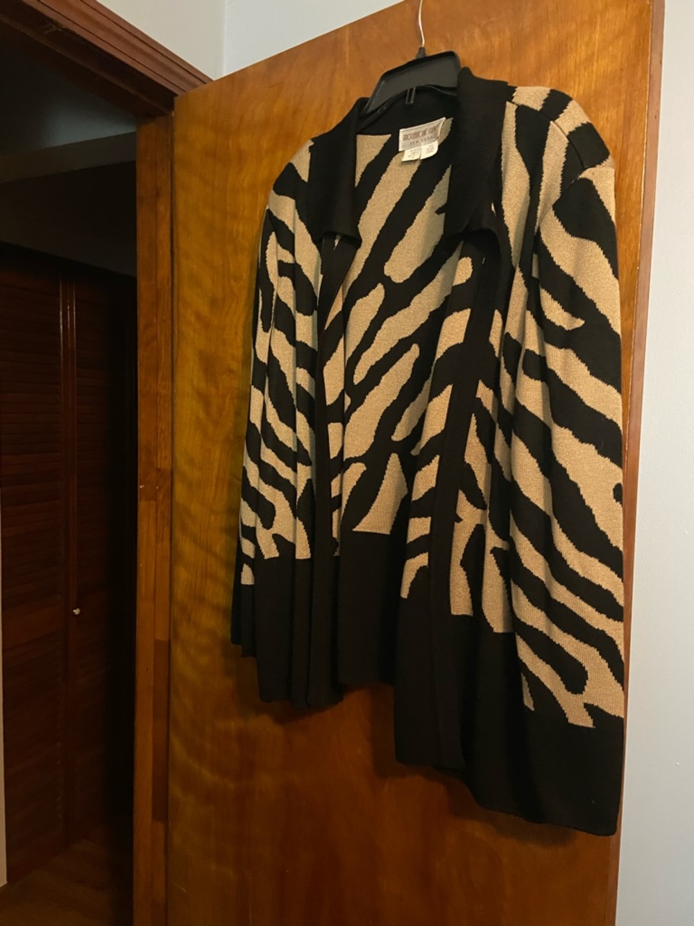 Black & Tan Zebra-Print Open Cardigan Sweater